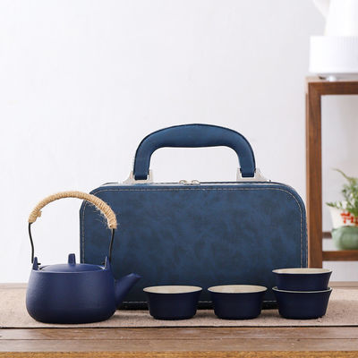Custom Logo Ceramic Pottery Travel Tea Set with Reusable Tray and Teacups 200ml Capacity