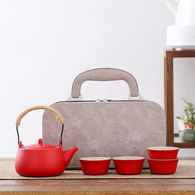 Custom Logo Ceramic Pottery Travel Tea Set with Reusable Tray and Teacups 200ml Capacity