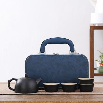 Custom Logo Ceramic Pottery Travel Tea Set with Reusable Tray and Teacups 200ml Capacity