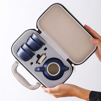 Custom Logo Ceramic Pottery Travel Tea Set with Reusable Tray and Teacups 200ml Capacity