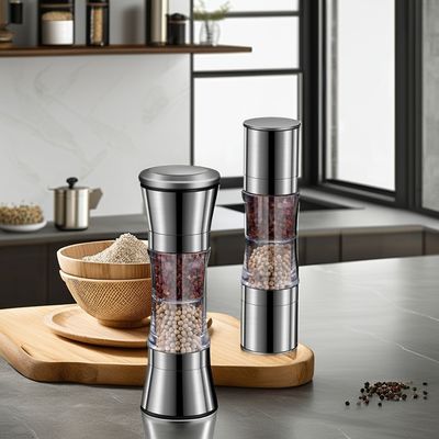 Stainless Steel Manual Bamboo Spice Grinder Function Pepper Mill Salt for Home Kitchen