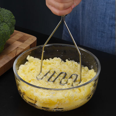 Stainless Steel Manual Press Potato Masher Kitchen Accessory with Handle Hole Utensil
