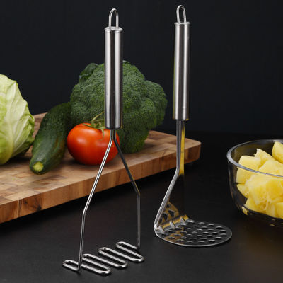 Stainless Steel Manual Press Potato Masher Kitchen Accessory with Handle Hole Utensil