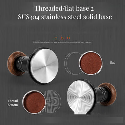 Home Espresso Adjustable Depth Stainless Steel Ripple Base Coffee Tamper with Solid Wood Handle 51/53/58mm Set