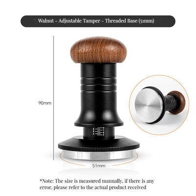 Home Espresso Adjustable Depth Stainless Steel Ripple Base Coffee Tamper with Solid Wood Handle 51/53/58mm Set
