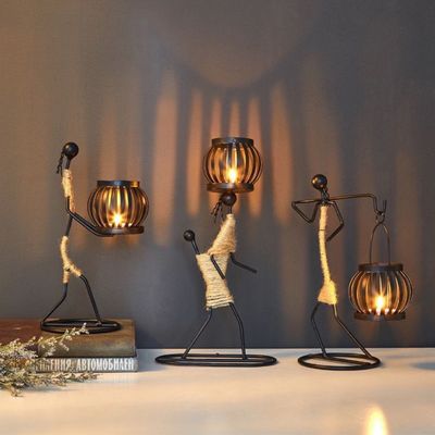 UV Printed Silver Iron Candlestick Holder for Elegant and Romantic Living Room Decor