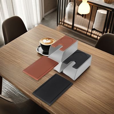 Black Espresso Tamper Station with Eco-Friendly Stainless Steel and Solid Wood Base Ceramic Type None