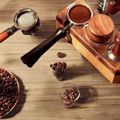 Portable Coffee Brewing Accessories 58mm Stainless Steel Funnel and Wooden Portafilter