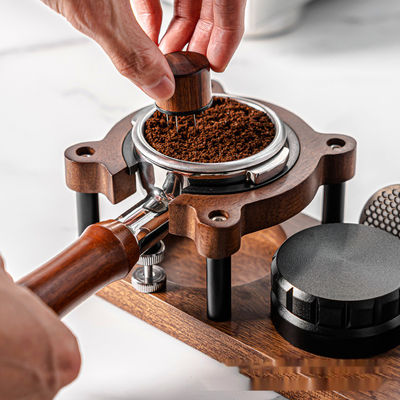 Foam Milk Function Elegant Solid Wood Coffee and Tea Tool Stand with Tamping Station