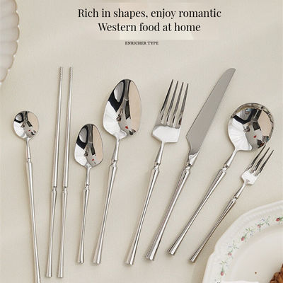 Production Spoon Fork Knife Chopsticks Kit 24-Piece Gold Stainless Steel Flatware Set