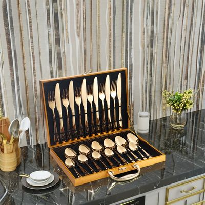 Hotel Wedding 24pcs Cutlery Set Stainless Steel Flatware with Luxury Gold Finish
