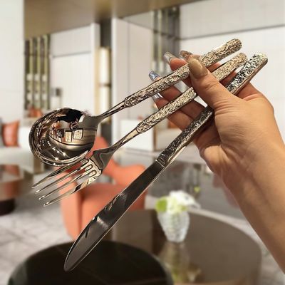 Stone Pattern Stainless Steel Cutlery Set Silverware Flatware for Events Posuda Dinnerware