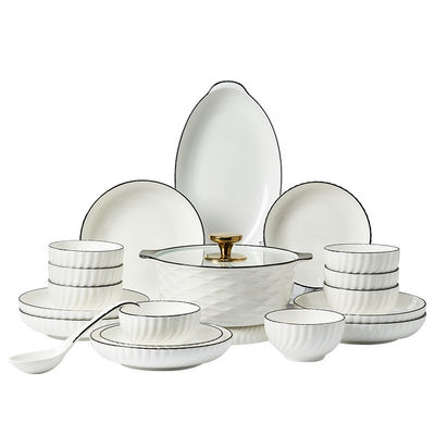 Custom Size Ceramic White Porcelain Bowl Plate Set Black Rim for Back to School Occasion