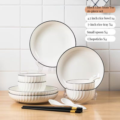Custom Size Ceramic White Porcelain Bowl Plate Set Black Rim for Back to School Occasion