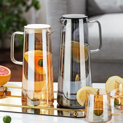 1.5L Capacity Handmade Nordic Design High Borosilicate Glass Water Pitcher Jug Set with Lid Stocked
