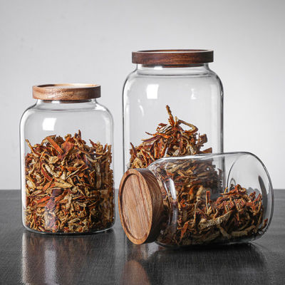 Convenient Food Seasoning Container in Classic Design with Large Glass Jar and Wooden Lid
