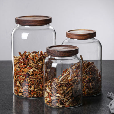 Convenient Food Seasoning Container in Classic Design with Large Glass Jar and Wooden Lid