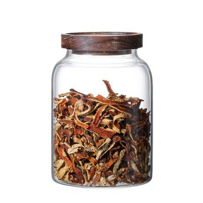 Convenient Food Seasoning Container in Classic Design with Large Glass Jar and Wooden Lid