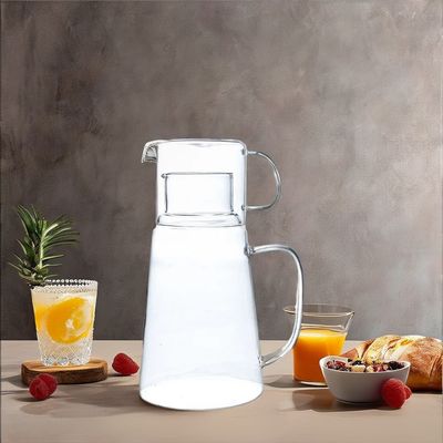 Round High Temperature Resistant Glass Pitcher Set with Cup Modern Design Carafe Feature