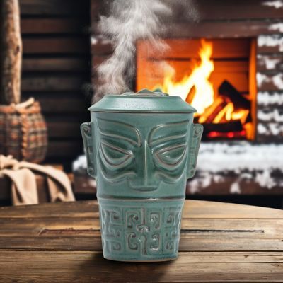 Customized Logo Acceptable End Sanxingdui Large Capacity Ceramic Mug with Lid and Spoon