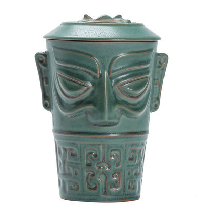 Customized Logo Acceptable End Sanxingdui Large Capacity Ceramic Mug with Lid and Spoon
