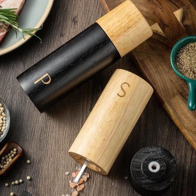 Pepper Mill Handcrafted 7-Inch Oak Wood Salt and Pepper Mills with Adjustable Grinder