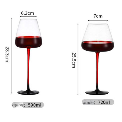 Unique Hand Blown Red Wine Glass Goblet with Waveform Bottom and Europe Design Style