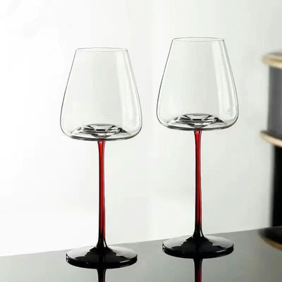 Unique Hand Blown Red Wine Glass Goblet with Waveform Bottom and Europe Design Style