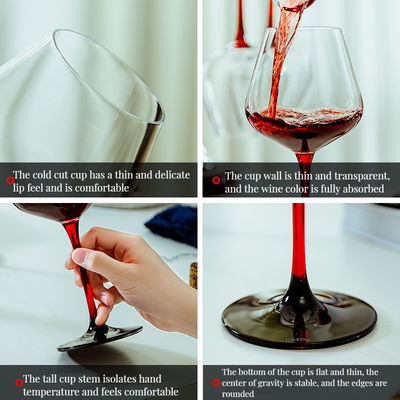 Unique Hand Blown Red Wine Glass Goblet with Waveform Bottom and Europe Design Style