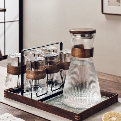 Transparent Modern Stripe Design High Borosilicate Glass Tea Pot and Cup Set for Home