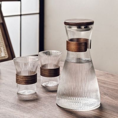 Transparent Modern Stripe Design High Borosilicate Glass Tea Pot and Cup Set for Home
