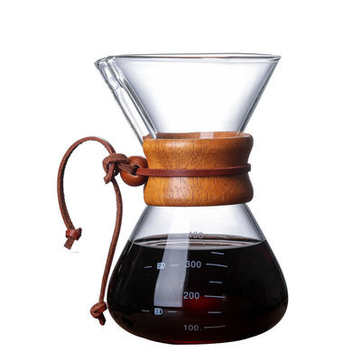 Stocked Classic Series 1-3 Cup Wood Neck Pour-Over Maker 6-Cup Natural Coffee Filter Glass Pour Tea Set
