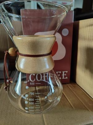 Stocked Classic Series 1-3 Cup Wood Neck Pour-Over Maker 6-Cup Natural Coffee Filter Glass Pour Tea Set