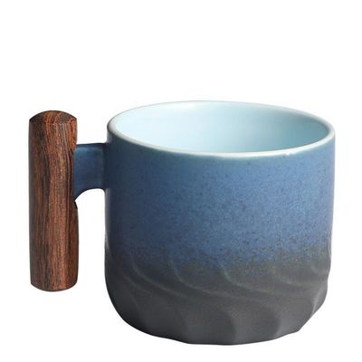 Wooden Handle Bone Ceramic Teacup for Coffee or Camping Customizable Design
