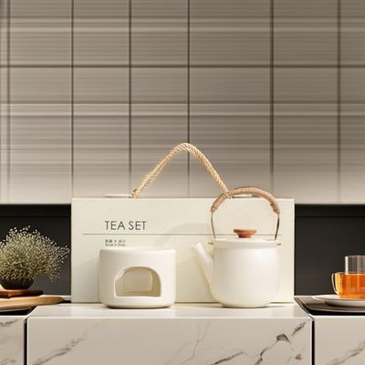Modern Fashionable Ceramic Tea Cups with Wood Saucer and Wooden Handle Coffee Cup Set