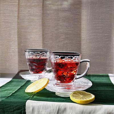 Classic Design Coffee Tea Sets Transparent Glass Cup Saucer Set with Pattern Handles