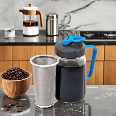 64 OZ Glass Mason Jar Cold Brew Coffee Maker with Stainless Steel Filter Mesh and Handle