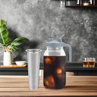 64 OZ Glass Mason Jar Cold Brew Coffee Maker with Stainless Steel Filter Mesh and Handle