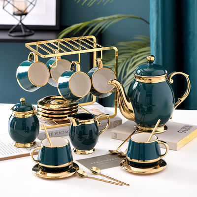 European Style Ceramic Cup Plate with Creative Electroplating Gold Edge and Stocked
