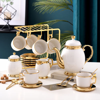 European Style Ceramic Cup Plate with Creative Electroplating Gold Edge and Stocked