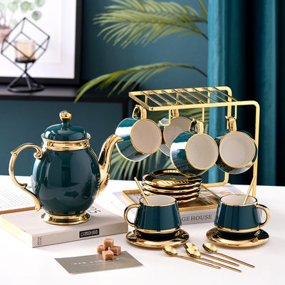 European Style Ceramic Cup Plate with Creative Electroplating Gold Edge and Stocked
