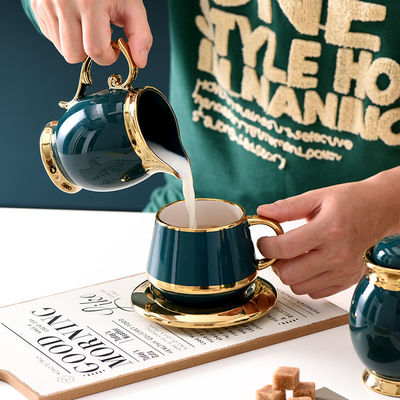 Stocked European Style Ceramic Gold Edge Coffee Cup Set With Saucer And Cup Holder