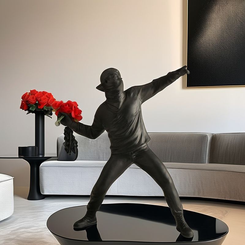 Home Decoration Unique Flower Throwing Boy Resin Statue Single-piece Package Ornament