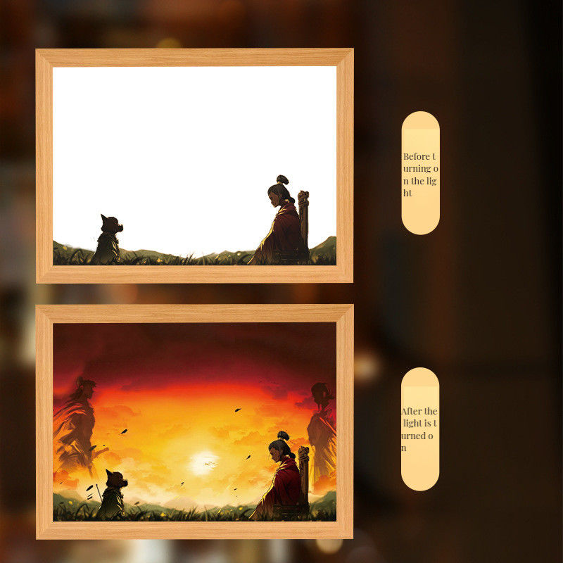 Customized Printing Wooden Frame Monkey King Night Light for Home Office Picture Frames