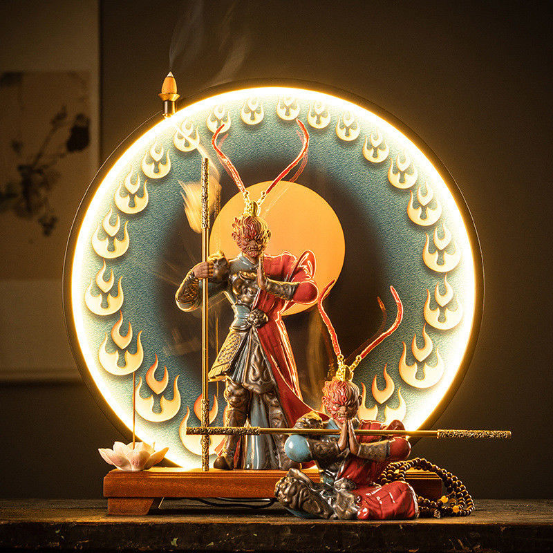 Stylish Black Myth Wukong Ceramic Incense Burner with Customized Color and LED Light