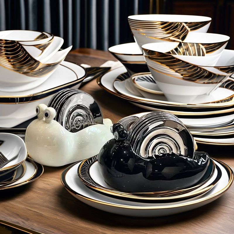 Embossed Disposable Soup Serving Dish in English Style Porcelain for 6 People