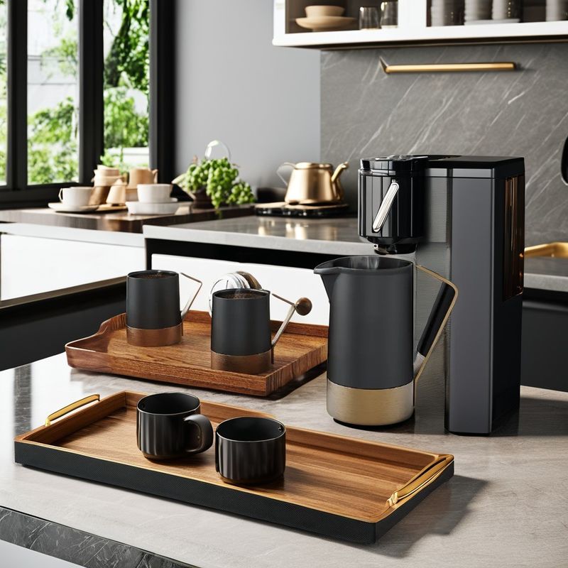 Ceramic Body French Press with Walnut Stainless Steel Base Silicone Handle Coffee Tea Set