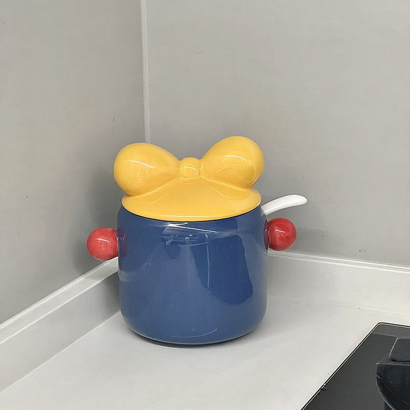 Functional Ceramic Piggy Bank for Kitchen Storage and Printed Spice Condiments Holder