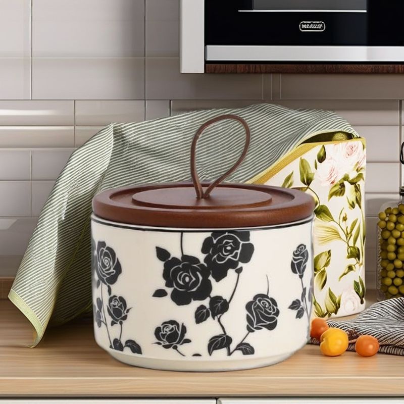 Floral Design Sealed Glass Jar Ideal for Kitchen Storage and Microwavable Food Container