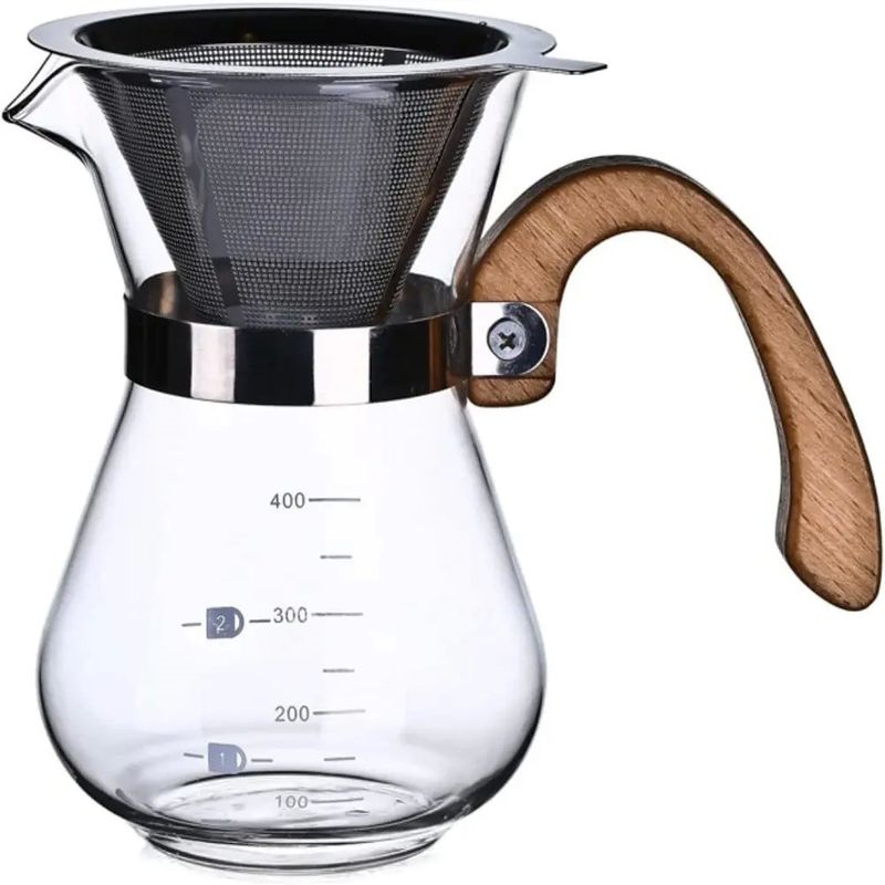 Production coffee pot High Borosilicate Glass Coffee Dripper Filter with Handle and Lid